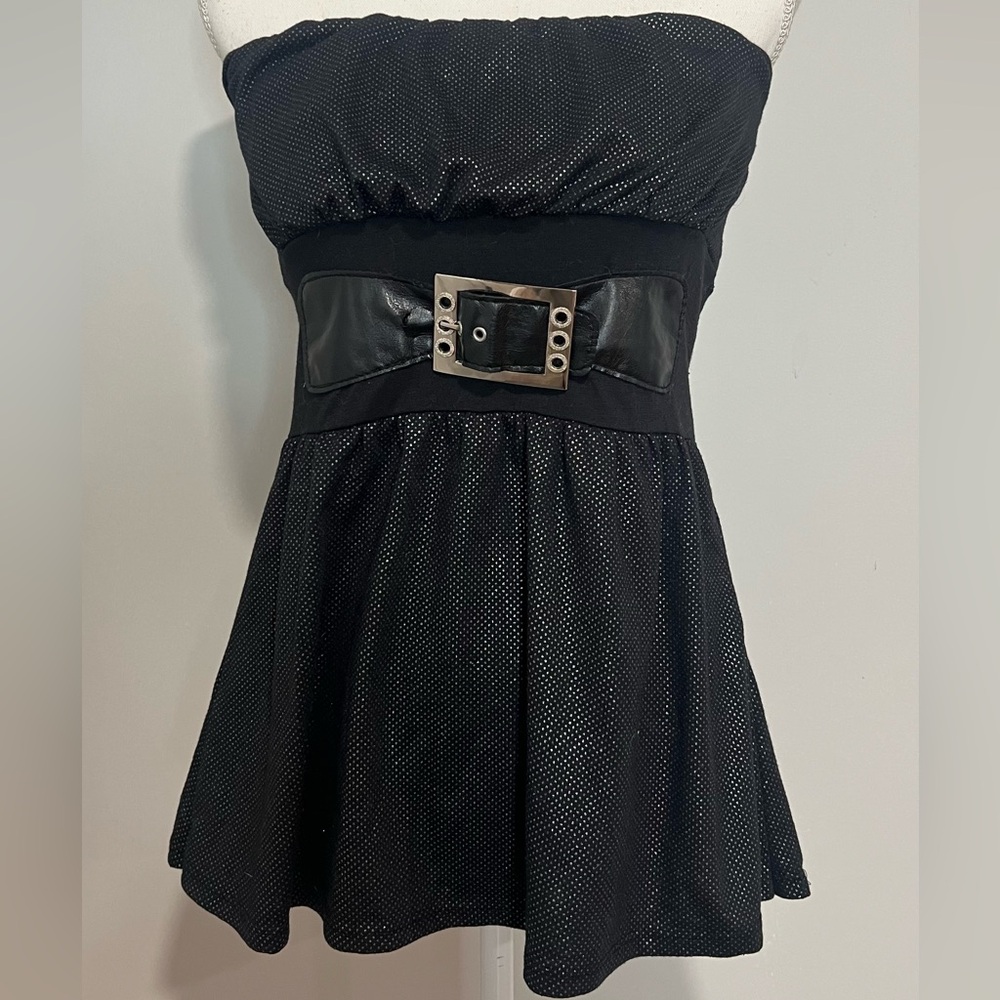 Y2K Max Rave Belted Black Tube Top